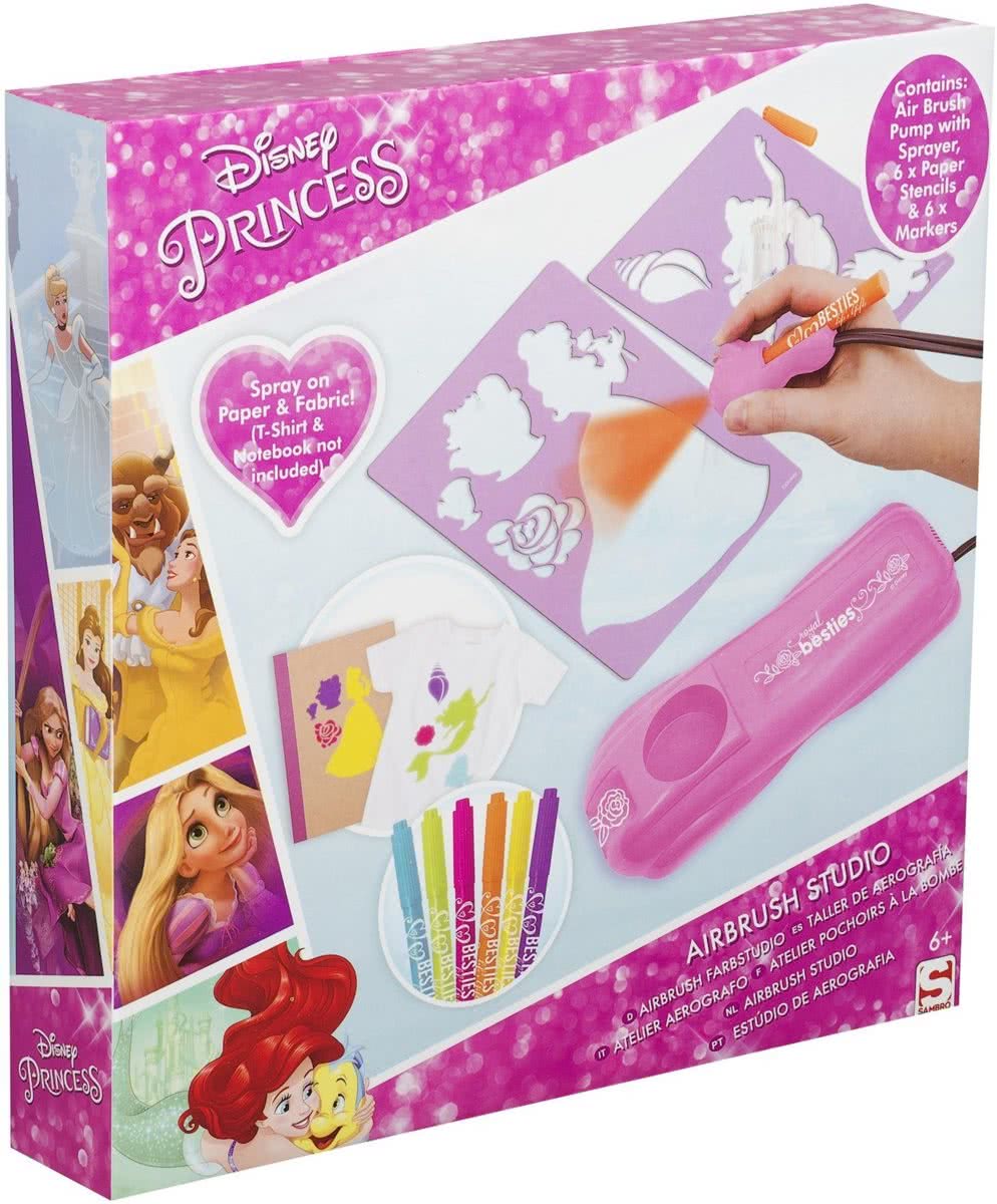 Disney Princess Verfspuit Studio |Electronische Airbrush Station | Incl. Sjablonen / Stickers en Markers | Knutselen / Tekenen | Werkt op Batterij